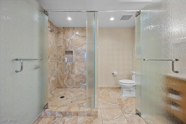 2000 N Fashion Show Dr Unit 3000, Las Vegas, NV 89109 - bathroom with a stall shower, recessed lighting, and marble finish floors