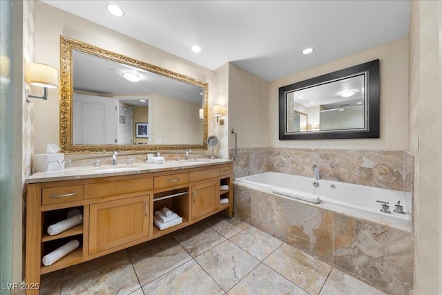 2000 N Fashion Show Dr Unit 3000, Las Vegas, NV 89109 - full bath with double vanity, a bath, and recessed lighting