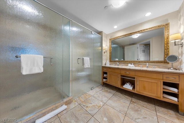 2000 N Fashion Show Dr Unit 3000, Las Vegas, NV 89109 - bathroom featuring vanity and a shower stall