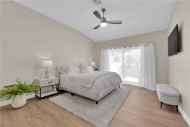 7837 Sea Rock Rd, Las Vegas, NV 89128 - bedroom featuring vaulted ceiling, light wood-type flooring, and ceiling fan