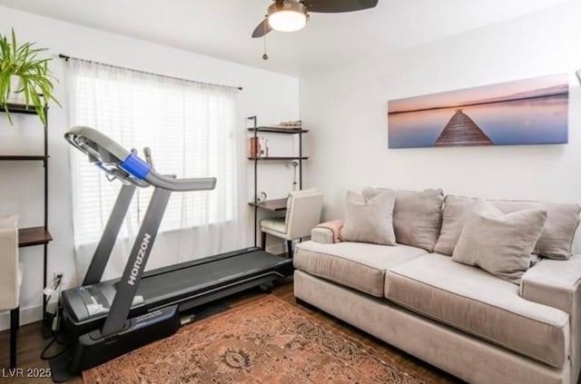 2200 S Fort Apache Rd Unit 2217, Las Vegas, NV 89117 - exercise area with wood finished floors and ceiling fan