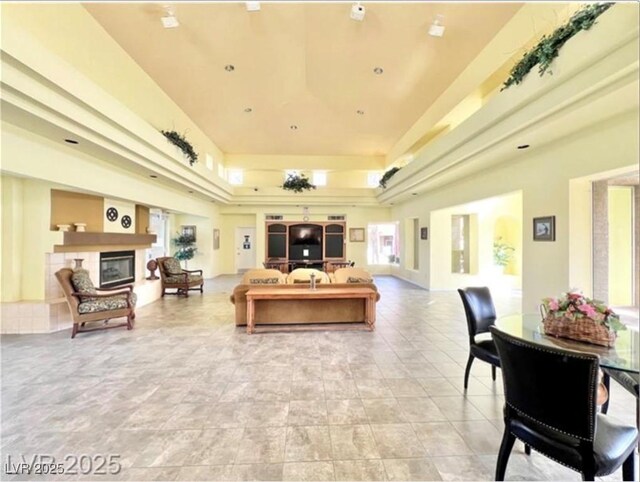 8070 W Russell Rd Unit 1046, Las Vegas, NV 89113 - living area with a raised ceiling and a glass covered fireplace