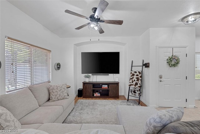 8639 Horizon Wind Ave Unit 102, Las Vegas, NV 89178 - living room featuring a ceiling fan and baseboards