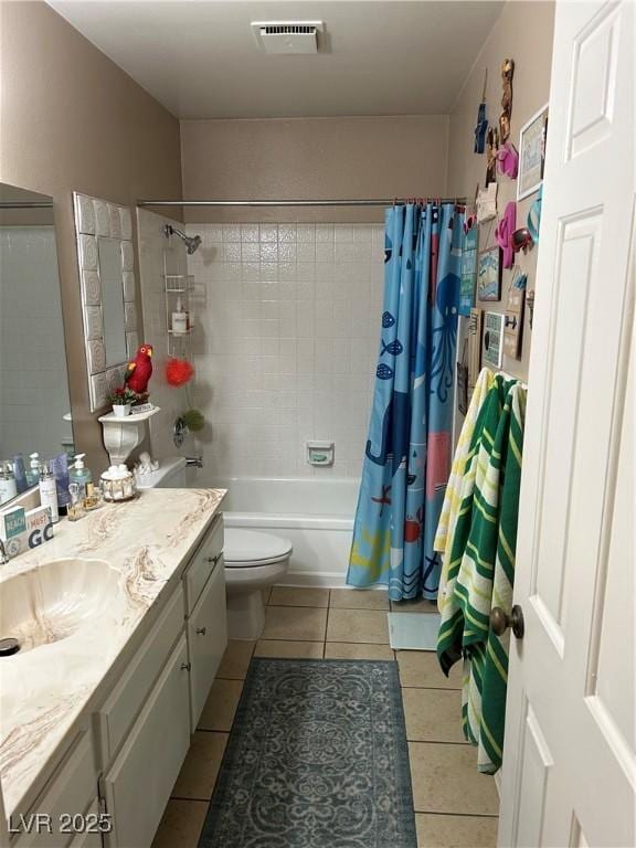 1866 Camino Verde Ln, Las Vegas, NV 89119 - full bathroom with tile patterned floors, vanity, and shower / tub combo with curtain
