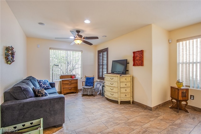 9022 Sosa Creek Ave, Las Vegas, NV 89149 - living room with ceiling fan and recessed lighting