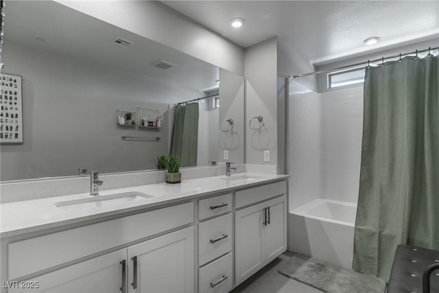 2530 Catallo St, Henderson, NV 89044 - bathroom with shower / bath combo, double vanity, and tile patterned floors