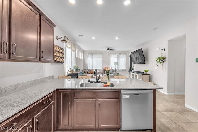 4332 Stardusk Falls Ave, North Las Vegas, NV 89084 - kitchen featuring dishwasher, a peninsula, open floor plan, ceiling fan, and recessed lighting