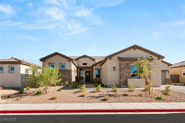 8575 Nicholas James Ave, Las Vegas, NV 89143 - view of front facade with stucco siding, stone siding, and a garage