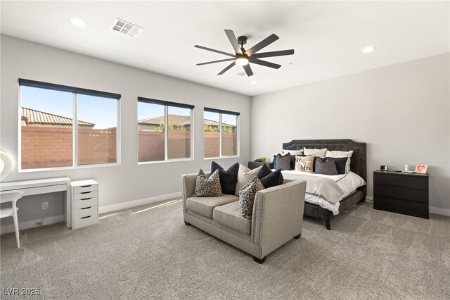 8575 Nicholas James Ave, Las Vegas, NV 89143 - bedroom with light carpet, recessed lighting, and ceiling fan