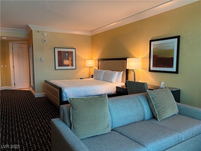 2000 N Fashion Show Dr Unit 2627, Las Vegas, NV 89109 - bedroom featuring crown molding and dark colored carpet
