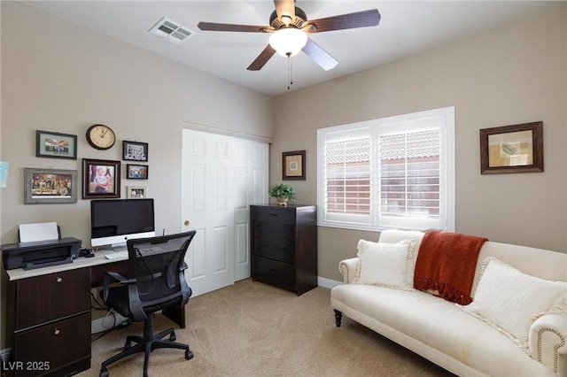 7816 Glowing Peak St, Las Vegas, NV 89131 - office with light colored carpet and a ceiling fan