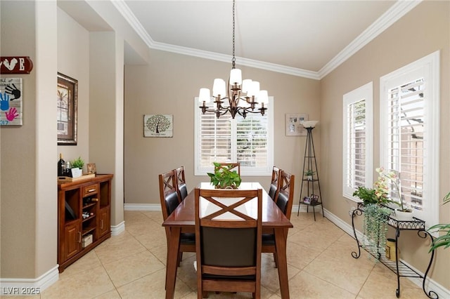 7816 Glowing Peak St, Las Vegas, NV 89131 - dining area with a chandelier, crown molding, and light tile patterned floors