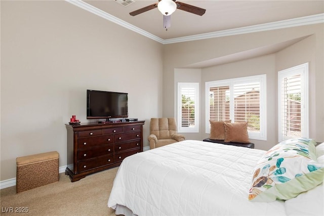 7816 Glowing Peak St, Las Vegas, NV 89131 - bedroom featuring ornamental molding, light carpet, and ceiling fan