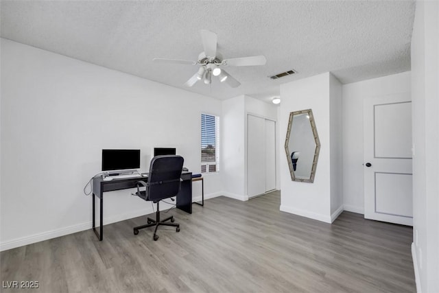 7100 Pirates Cove Rd Unit 2076, Las Vegas, NV 89145 - office area with wood finished floors, a textured ceiling, and ceiling fan