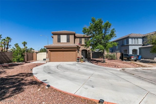 4512 Long Horse Ct, Las Vegas, NV 89147 - view of front of property with a garage, stucco siding, concrete driveway, a gate, and a tiled roof