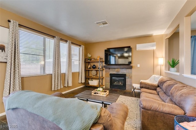 4512 Long Horse Ct, Las Vegas, NV 89147 - living room with a wall mounted air conditioner and a tiled fireplace