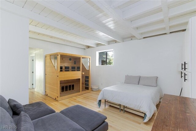 4778 Knotty Pine Way, Las Vegas, NV 89124 - bedroom featuring beam ceiling and light wood-style flooring