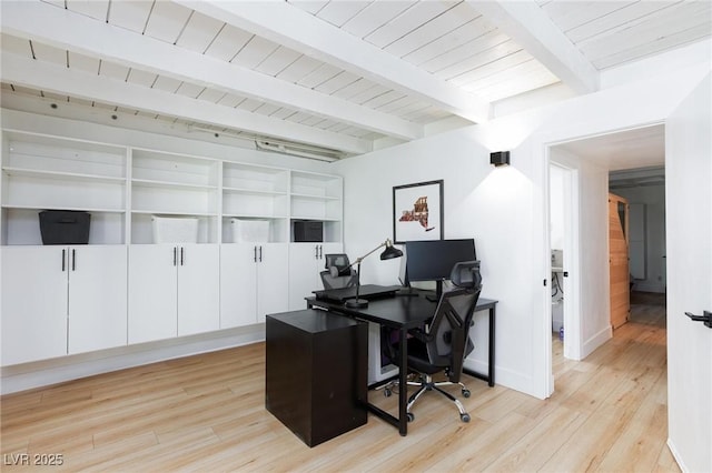 4778 Knotty Pine Way, Las Vegas, NV 89124 - office area featuring light wood finished floors and a wood ceiling with exposed beams
