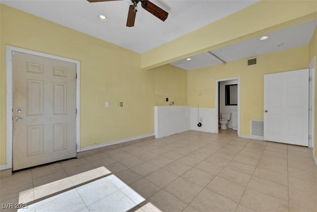 1385 Morning Sun Way, Las Vegas, NV 89110 - empty room featuring ceiling fan, light tile patterned floors, recessed lighting, and beamed ceiling