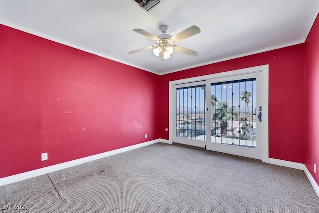1385 Morning Sun Way, Las Vegas, NV 89110 - empty room with a ceiling fan, carpet flooring, and ornamental molding