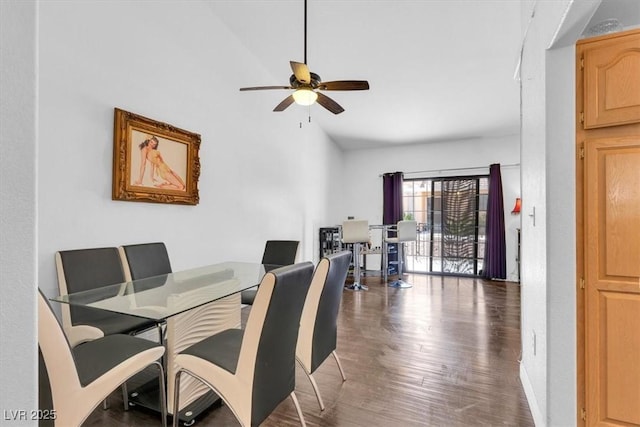 2851 S Valley View Blvd Unit 1120, Las Vegas, NV 89102 - dining area with a ceiling fan, wood finished floors, and vaulted ceiling