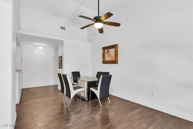 2851 S Valley View Blvd Unit 1120, Las Vegas, NV 89102 - dining room featuring ceiling fan, wood finished floors, and high vaulted ceiling