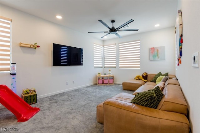 6927 Desert Finch St, North Las Vegas, NV 89084 - living area featuring ceiling fan, carpet flooring, and recessed lighting