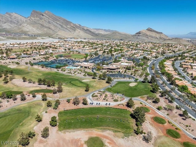 10413 Marymont Pl, Las Vegas, NV 89134 - aerial overview of property's location with a mountain backdrop, nearby suburban area, and a golf course