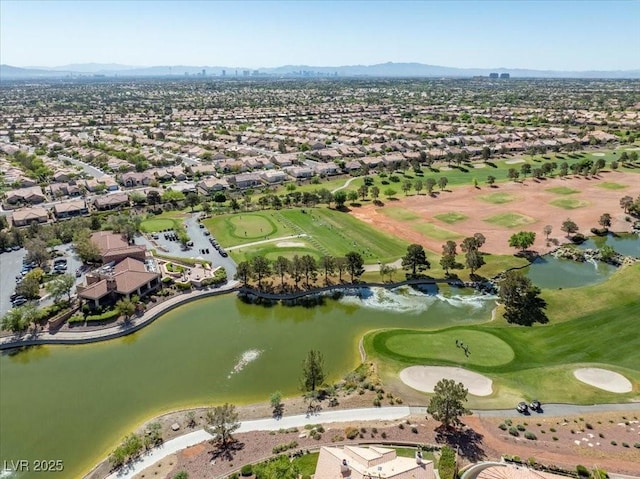 10413 Marymont Pl, Las Vegas, NV 89134 - aerial view of property's location with nearby suburban area, a water and mountain view, and a local golf course