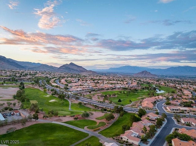 10413 Marymont Pl, Las Vegas, NV 89134 - aerial view at dusk of a mountain view, golf course view, and a residential view