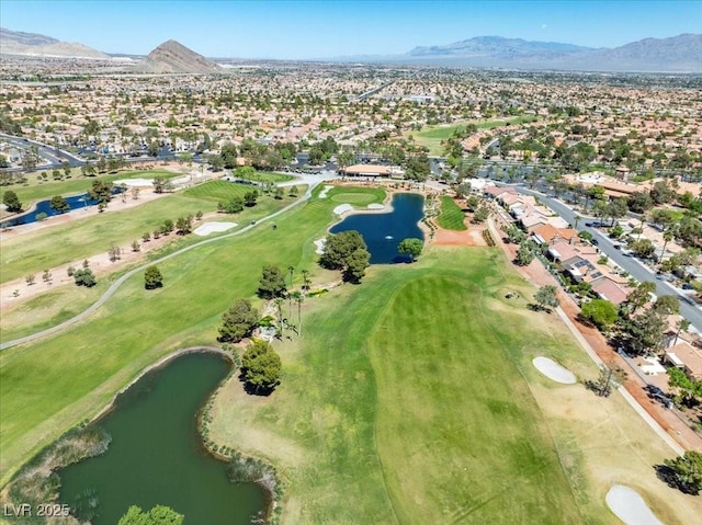 10413 Marymont Pl, Las Vegas, NV 89134 - aerial view of property and surrounding area with a water and mountain view, nearby suburban area, and a local golf course