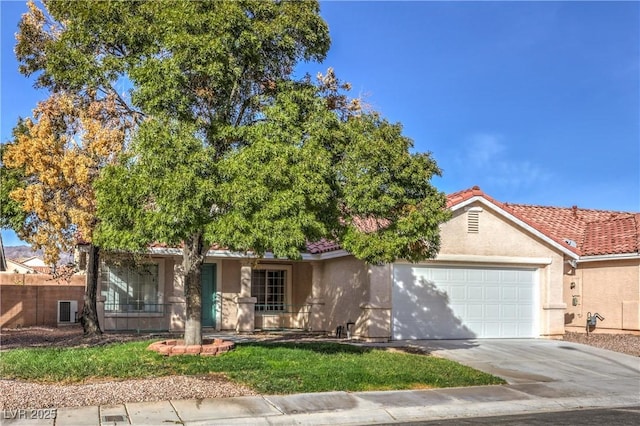 7021 Feather Pine St, Las Vegas, NV 89131 - view of front of house with a garage, stucco siding, driveway, and a tiled roof