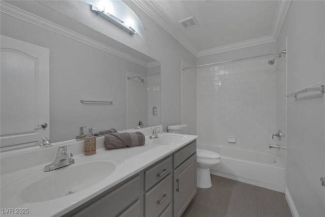 12 Golden View St, Henderson, NV 89012 - full bath featuring shower / bathtub combination, double vanity, and ornamental molding