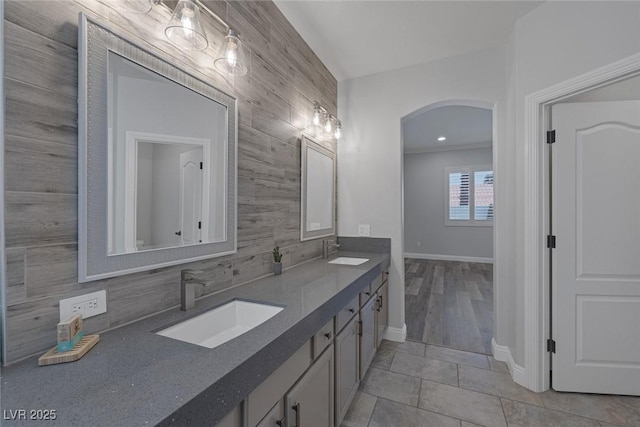 12 Golden View St, Henderson, NV 89012 - full bathroom with double vanity, backsplash, and tile patterned floors