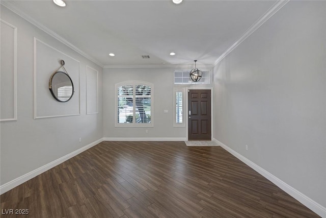 12 Golden View St, Henderson, NV 89012 - foyer featuring ornamental molding, recessed lighting, a chandelier, and dark wood finished floors