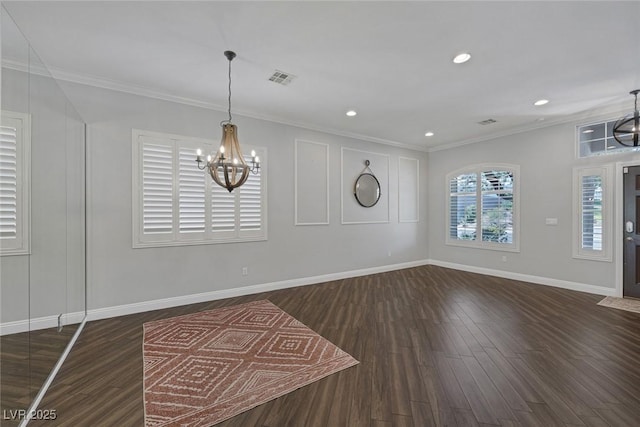 12 Golden View St, Henderson, NV 89012 - unfurnished dining area featuring a chandelier, ornamental molding, wood finished floors, and recessed lighting