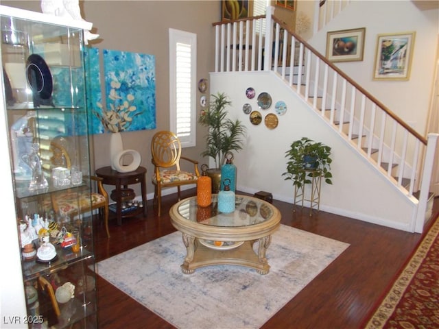 11832 Arenoso Dr, Las Vegas, NV 89138 - living area with wood finished floors and stairway