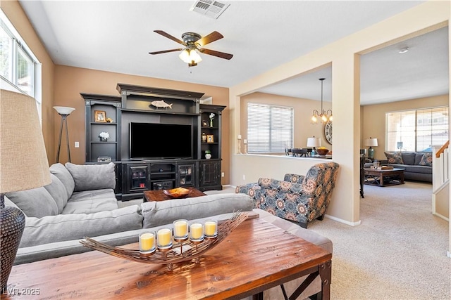 2366 Brockton Way, Henderson, NV 89074 - carpeted living area with a ceiling fan and a chandelier