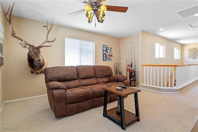 2366 Brockton Way, Henderson, NV 89074 - living area featuring carpet flooring, ceiling fan, and recessed lighting