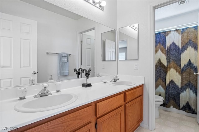 2366 Brockton Way, Henderson, NV 89074 - full bath featuring double vanity, a shower with curtain, and tile patterned floors