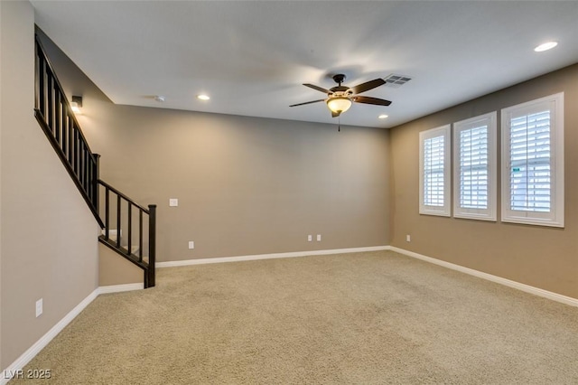 11063 Mount George St, Las Vegas, NV 89179 - carpeted spare room with ceiling fan, stairway, and recessed lighting