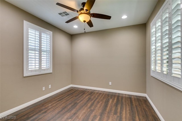 11063 Mount George St, Las Vegas, NV 89179 - unfurnished room featuring healthy amount of natural light, dark wood-type flooring, ceiling fan, and recessed lighting