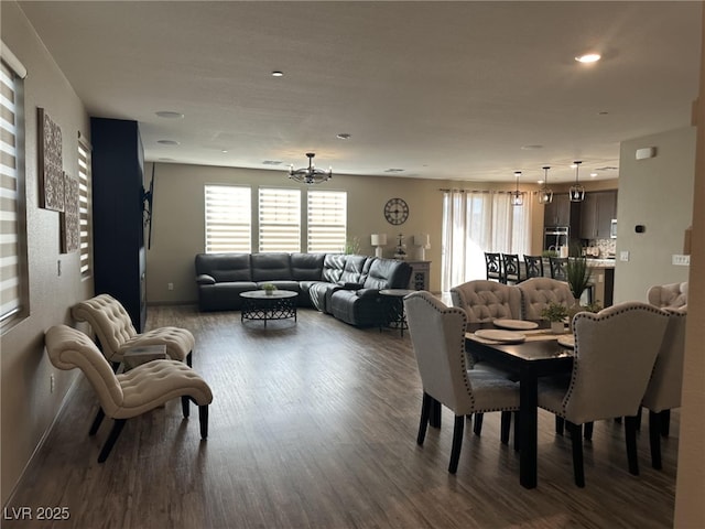 2645 Cava Tirreni St, Henderson, NV 89044 - dining space featuring dark wood finished floors, a chandelier, and recessed lighting