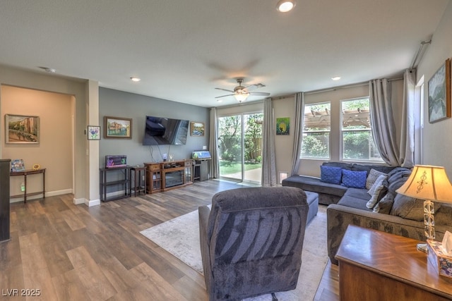 9785 W Meranto Ave, Las Vegas, NV 89178 - living area featuring wood finished floors, ceiling fan, and recessed lighting