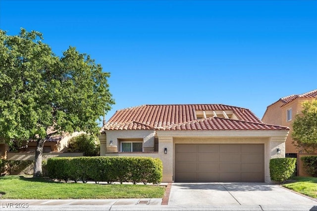 7627 Boca Raton Dr, Las Vegas, NV 89113 - mediterranean / spanish-style house featuring a tile roof, an attached garage, stucco siding, and driveway