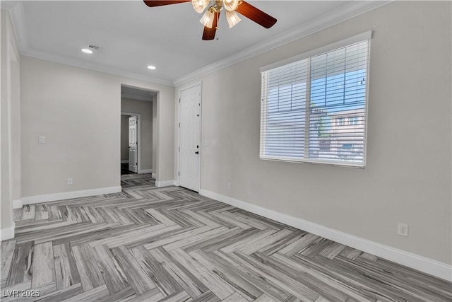 5425 Pride Mountain St, North Las Vegas, NV 89031 - unfurnished room with a ceiling fan, crown molding, and recessed lighting