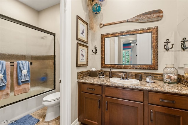 9747 Cathedral Pines Ave, Las Vegas, NV 89149 - bathroom with vanity, enclosed tub / shower combo, and decorative backsplash