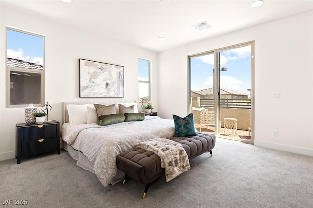 11756 Emerald Lake Ave, Las Vegas, NV 89138 - bedroom featuring access to exterior, light carpet, and recessed lighting