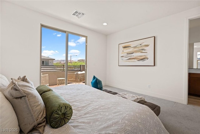 11756 Emerald Lake Ave, Las Vegas, NV 89138 - bedroom with access to exterior, carpet floors, ensuite bath, and recessed lighting