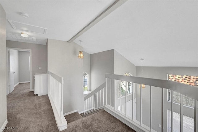 901 Carnival Ave, Las Vegas, NV 89123 - stairway featuring carpet floors, vaulted ceiling, and attic access